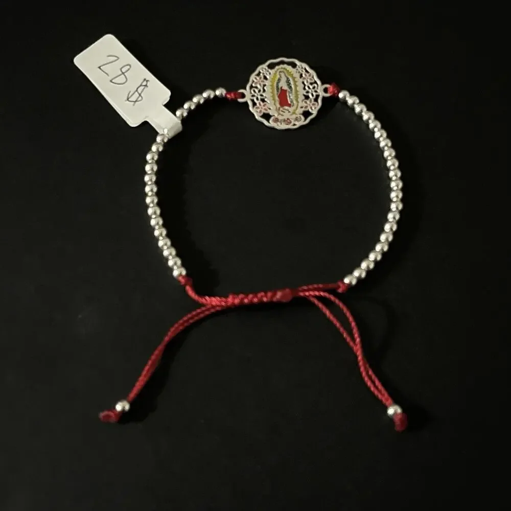 Esclava Ajustable De Plata Con Dije De La Virgencita,925 Silver Bracelet